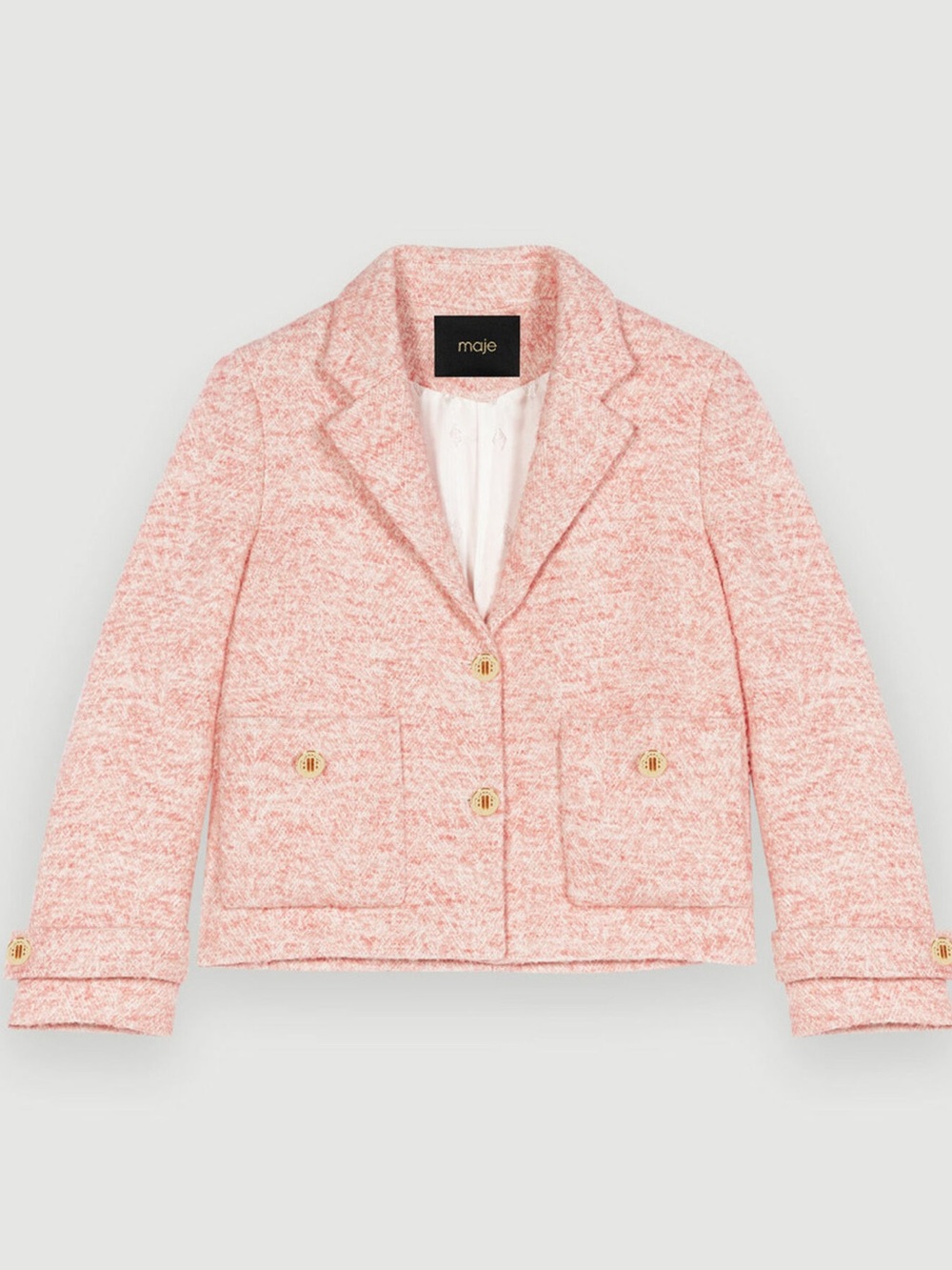Maje Pink Tweed Cropped Blazer with Gold Buttons Size S (EUR 36) NWOT Gorgeous